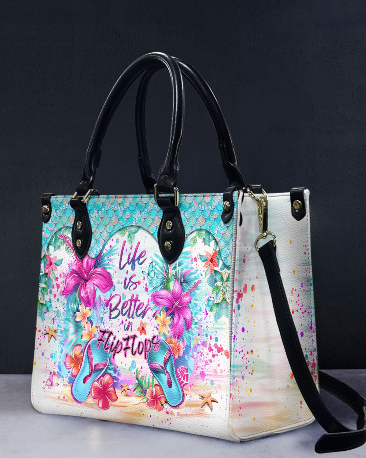 BLISSCORNERS LIFE IS BETTER IN FLIP FLOPS LEATHER HANDBAG