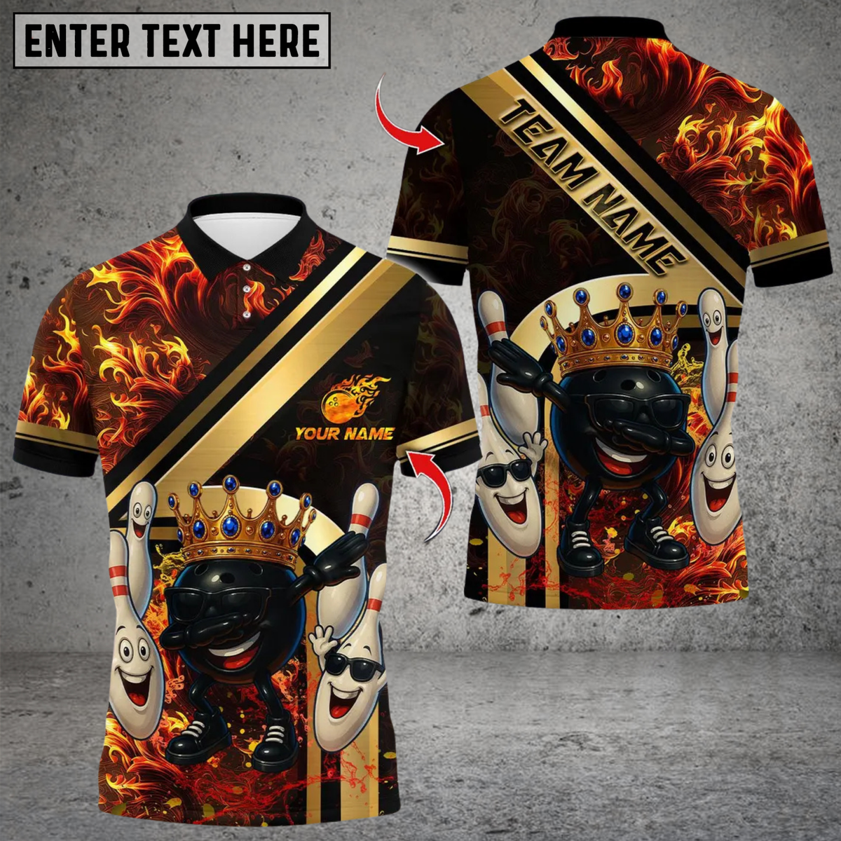 Blisscorners Royal Flames Bowling Multicolor Customized Name, Team Name 3D Shirts