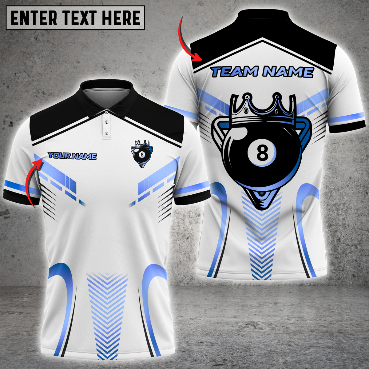 Blisscorners Luxury 8-Ball King Multicolor Customized Name, Team Name 3D Shirts| White