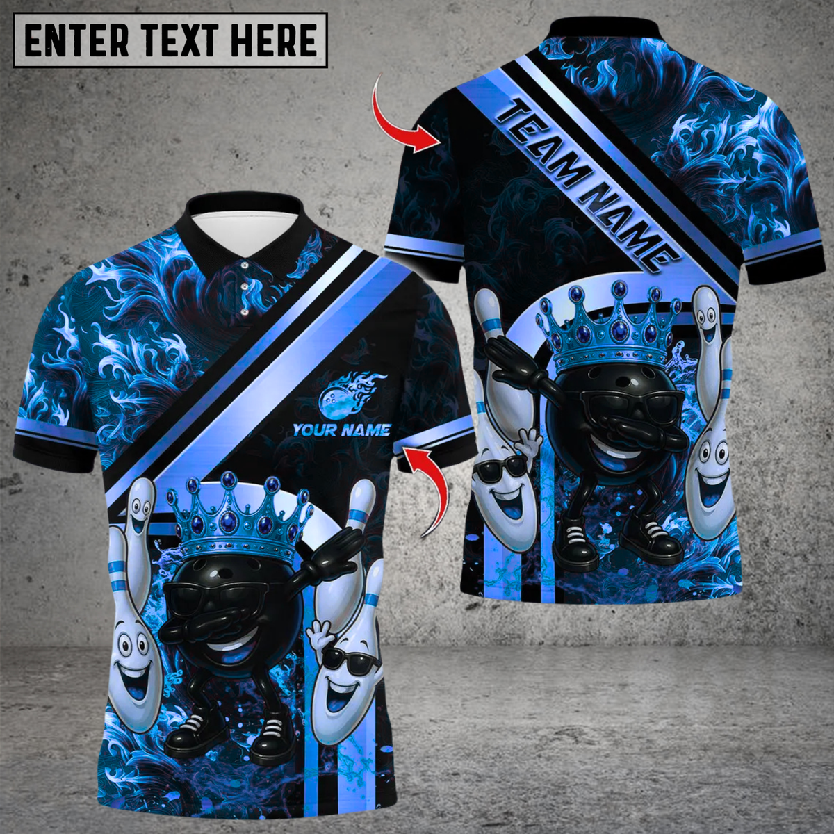 Blisscorners Royal Flames Bowling Multicolor Customized Name, Team Name 3D Shirts