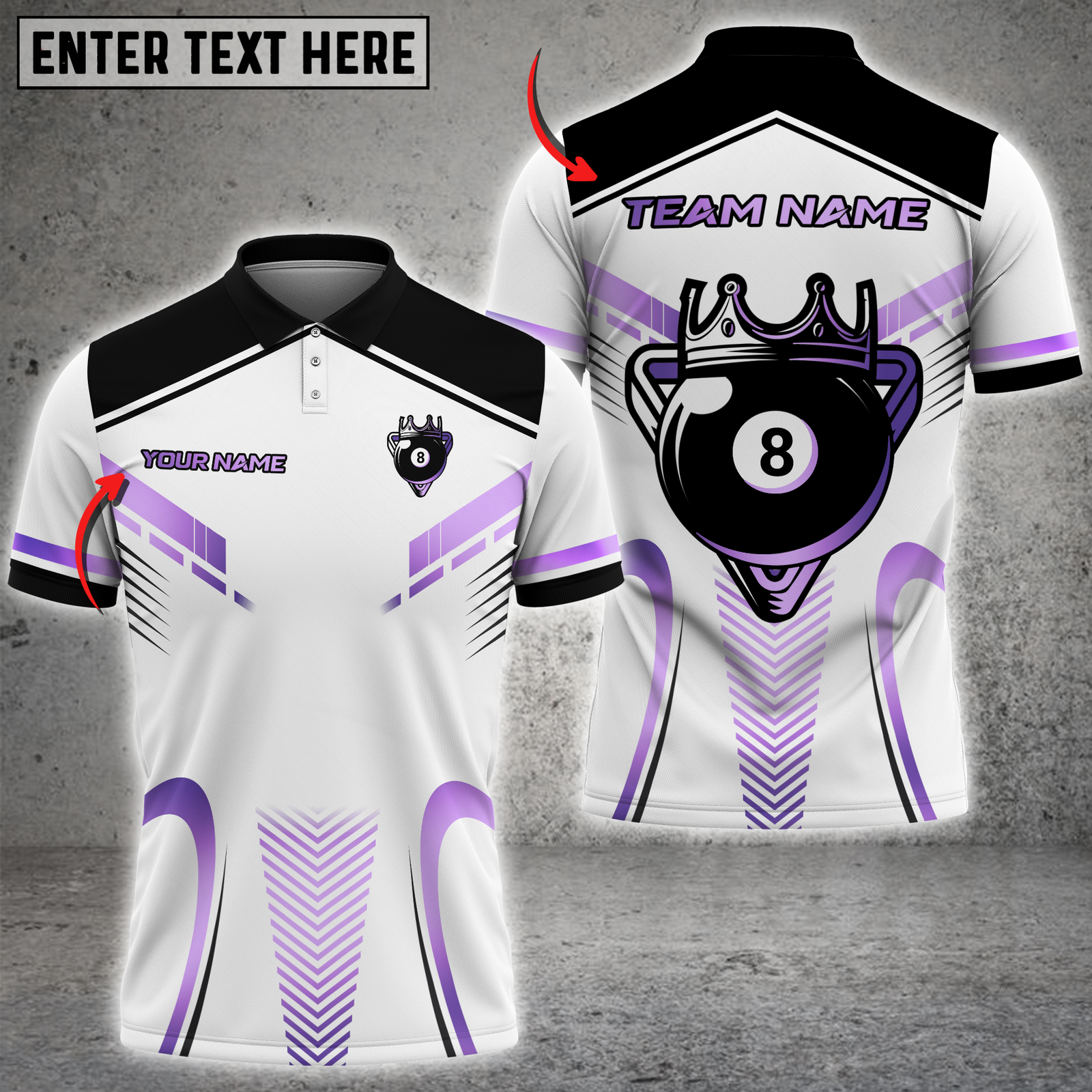 Blisscorners Luxury 8-Ball King Multicolor Customized Name, Team Name 3D Shirts| White
