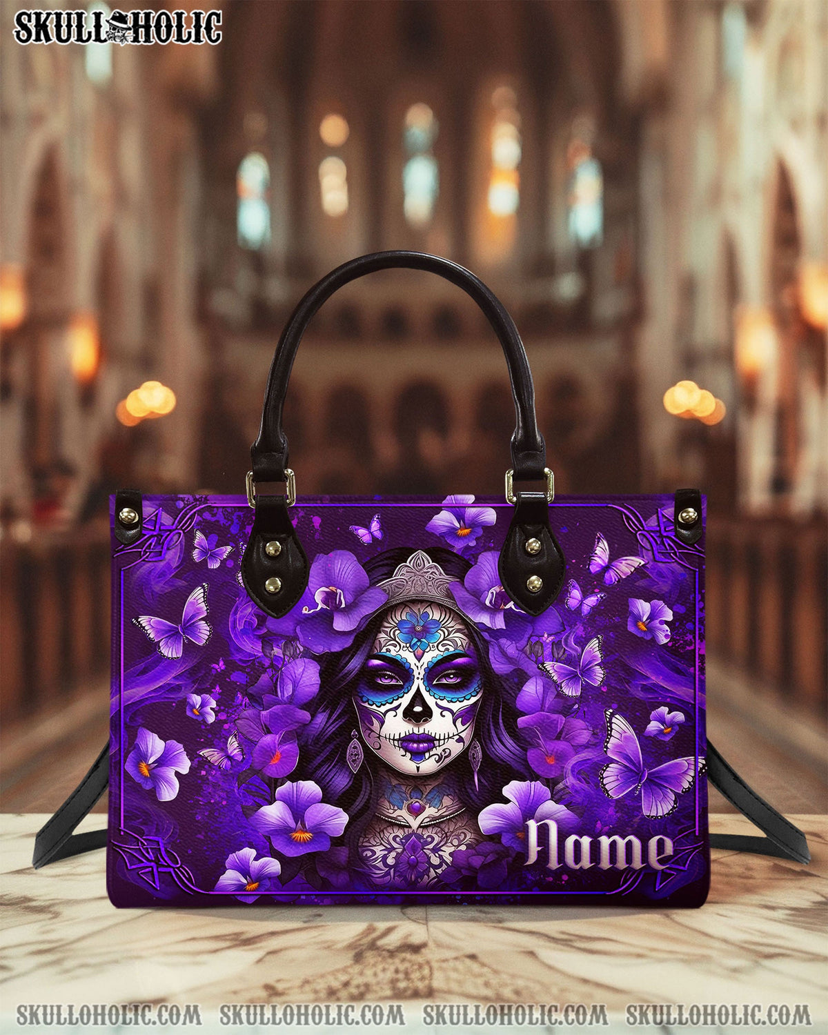 BLISSCORNERS SKULL LADY FLOWERS LEATHER HANDBAG