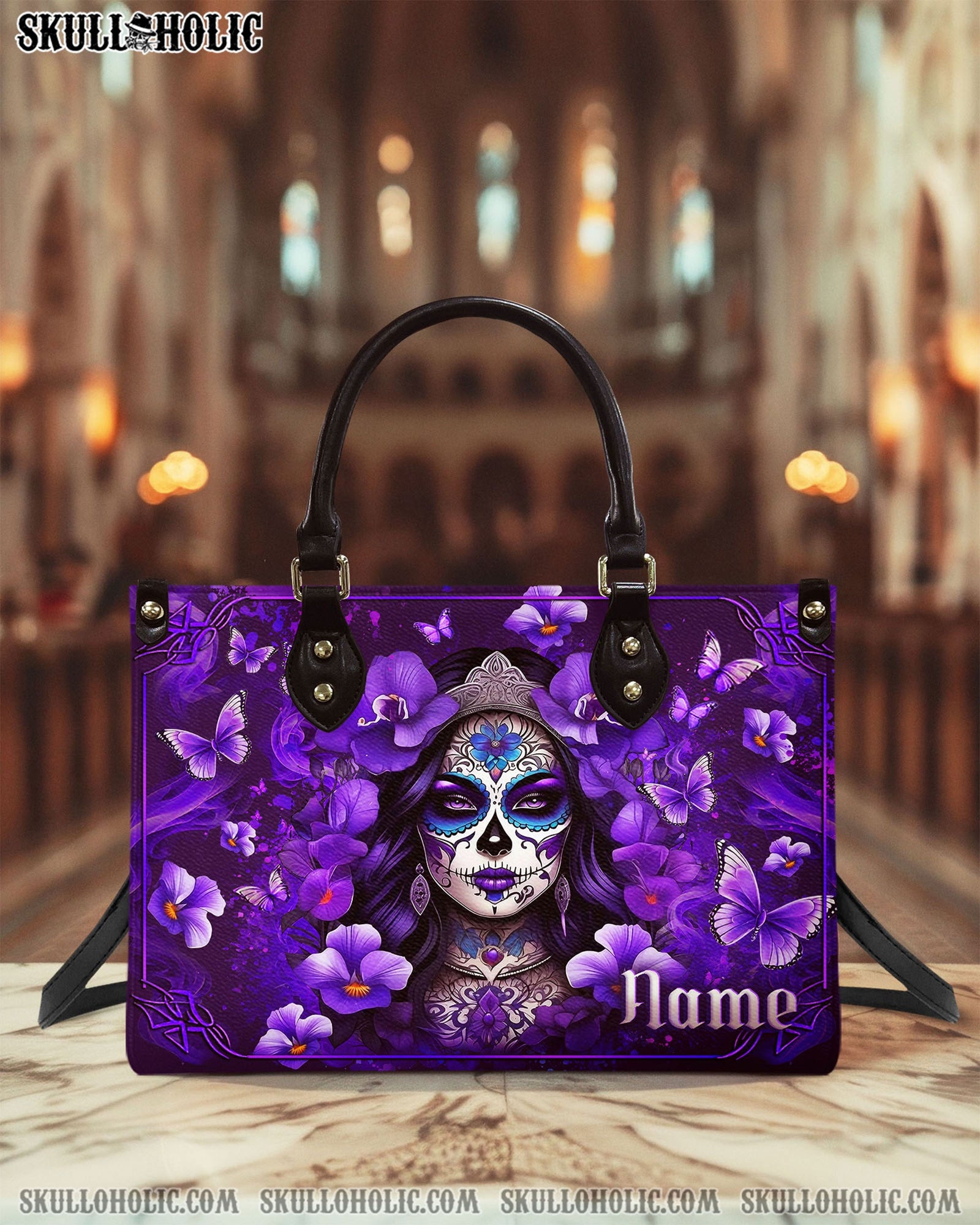 BLISSCORNERS SKULL LADY FLOWERS LEATHER HANDBAG