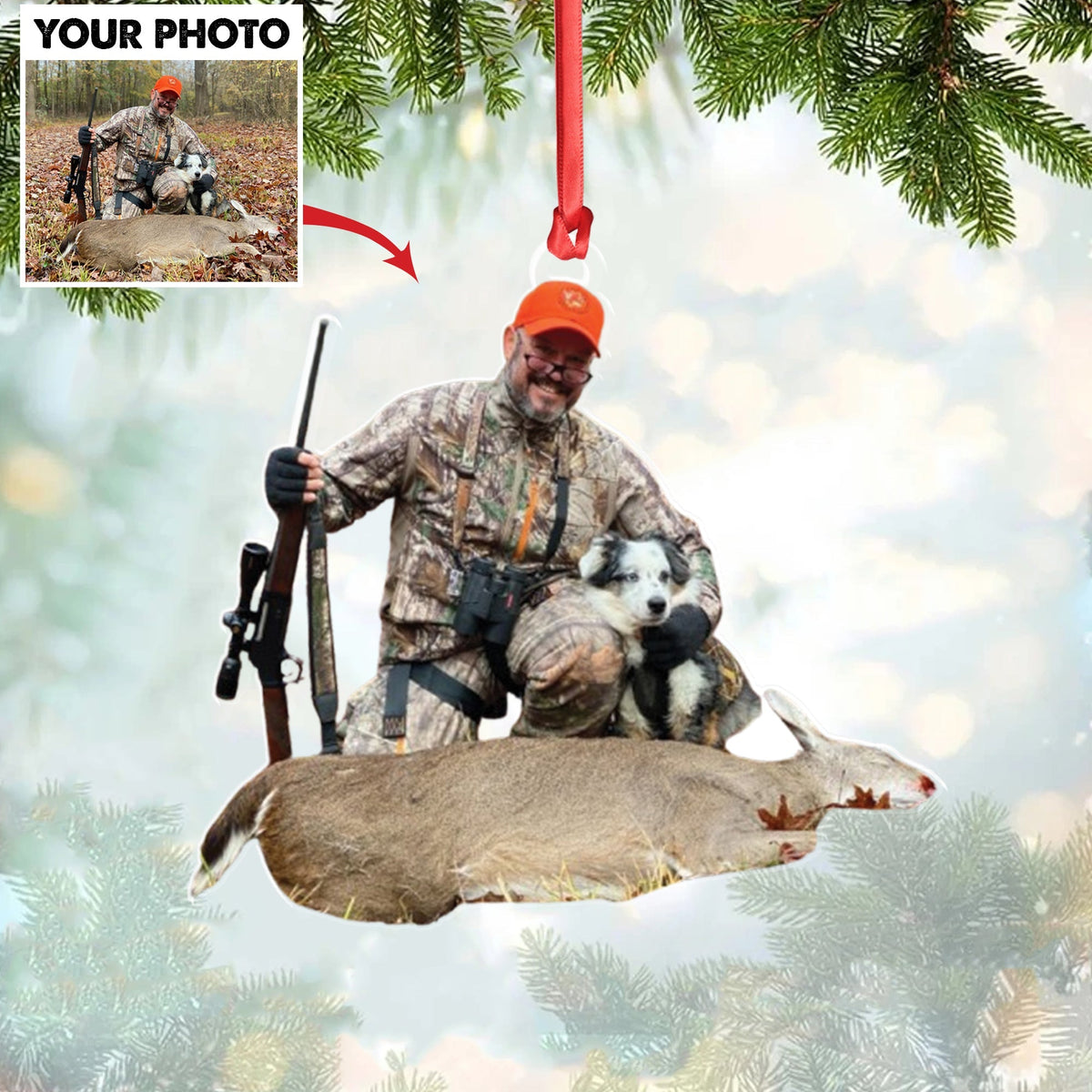 Blisscorners Personalized Hunting Acrylic Christmas Ornament Custom Photo Gift for Hunters & Outdoor Lovers LM0110