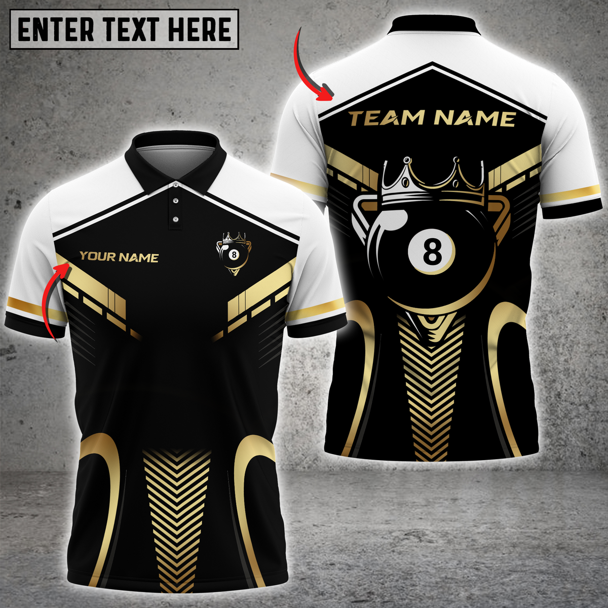 Blisscorners Luxury 8-Ball King Multicolor Customized Name, Team Name 3D Shirts| Black