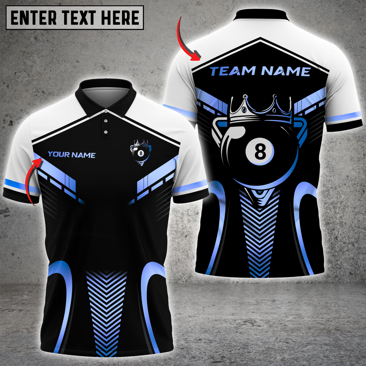 Blisscorners Luxury 8-Ball King Multicolor Customized Name, Team Name 3D Shirts| Black