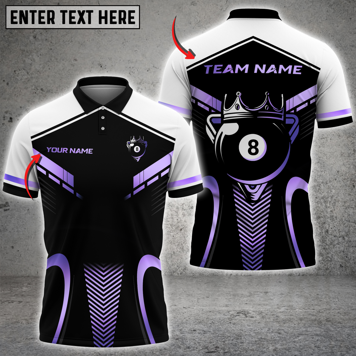 Blisscorners Luxury 8-Ball King Multicolor Customized Name, Team Name 3D Shirts| Black