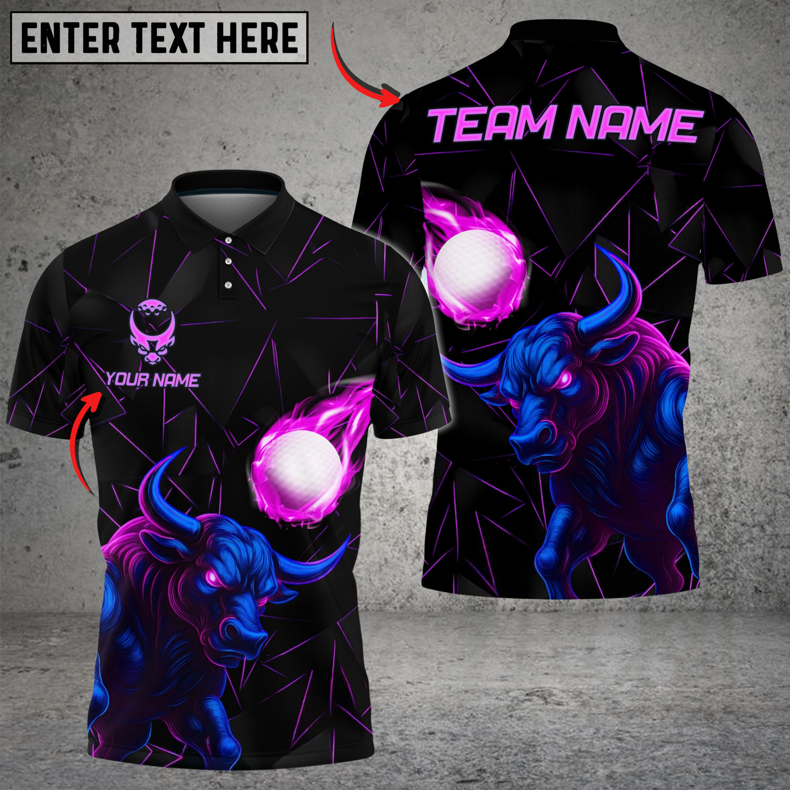 Blisscorners Power Strike Bull Golf Polo Shirt, Customized Name & Team Name 3D Shirts (4 Colors)