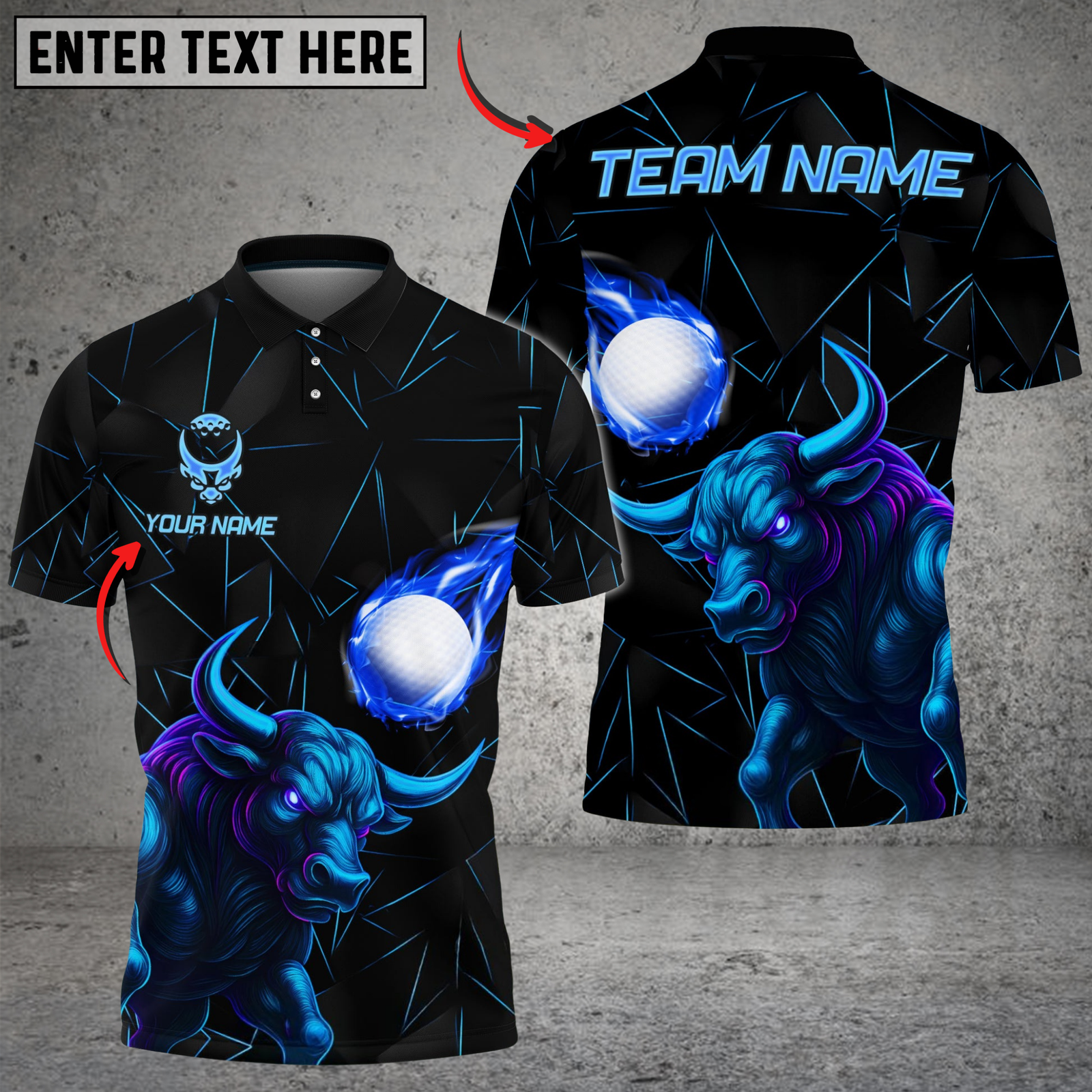 Blisscorners Power Strike Bull Golf Polo Shirt, Customized Name & Team Name 3D Shirts (4 Colors)