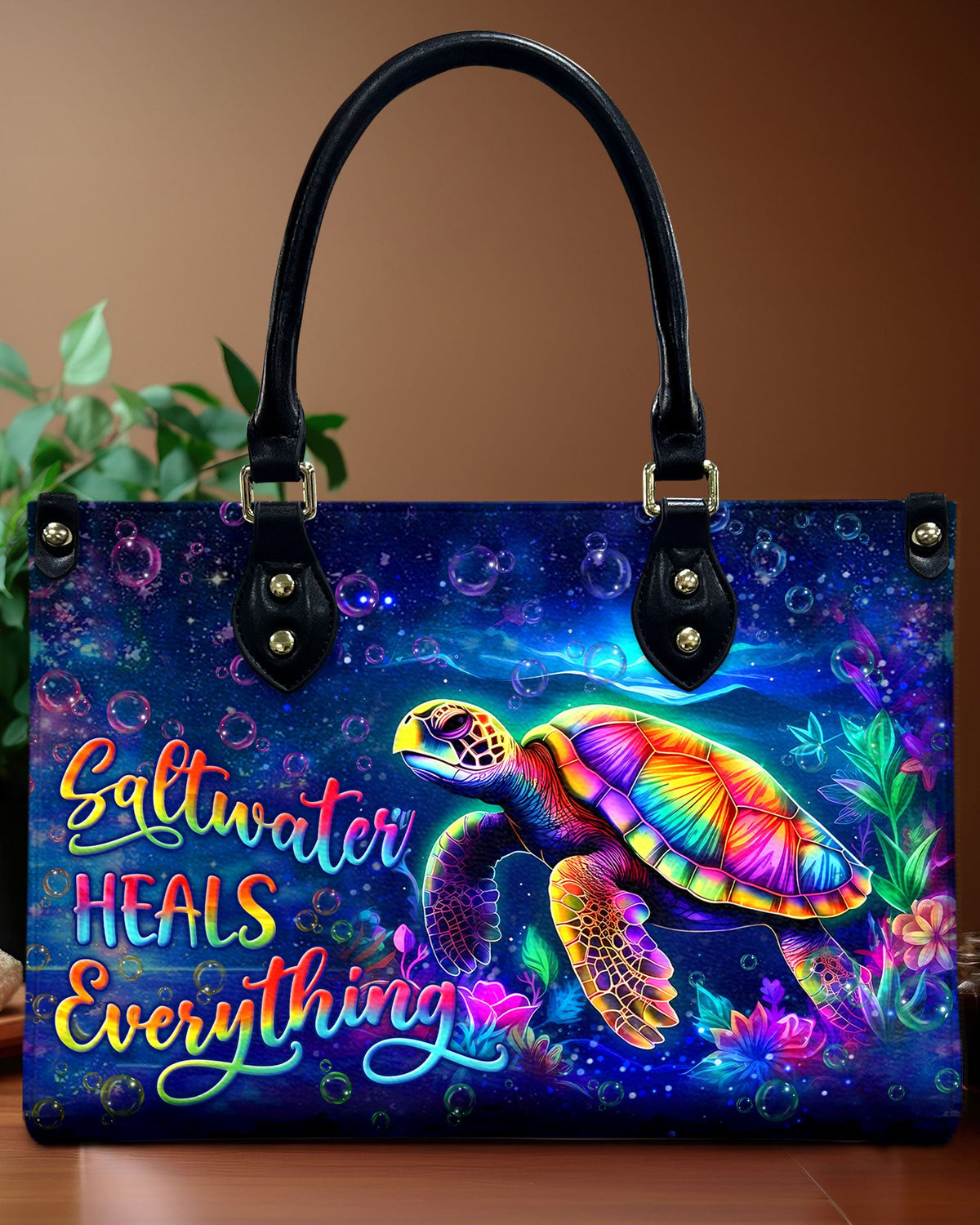 BLISSCORNERS SALTWATER HEALS EVERYTHING TURTLE LEATHER HANDBAG