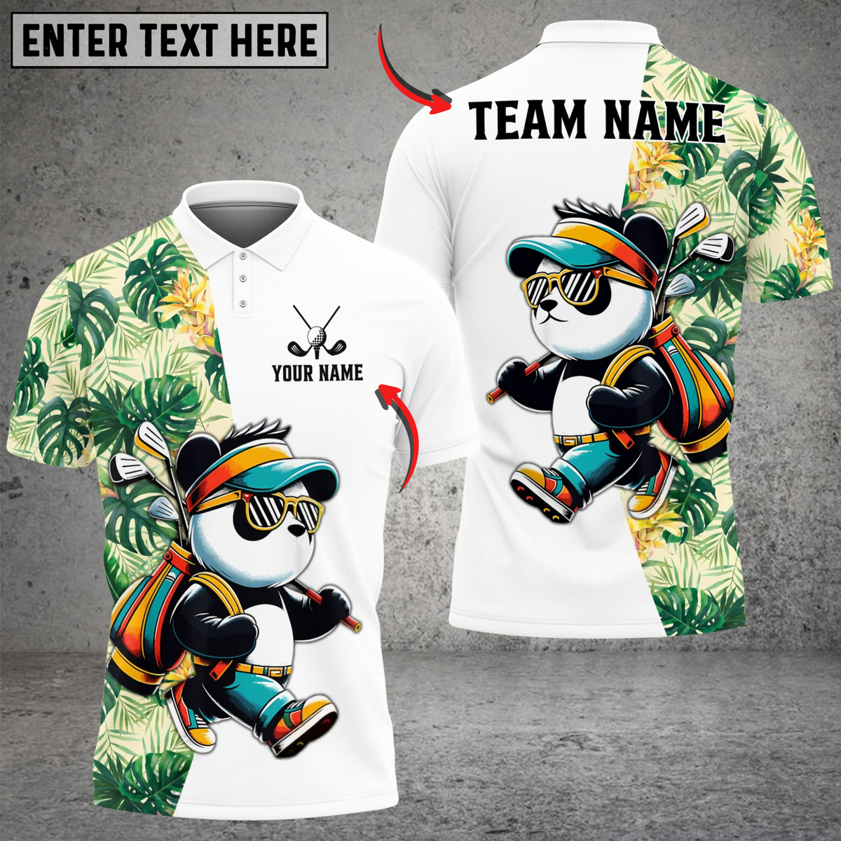 Blisscorners Tropical Panda Golf Polo Shirt, Custom Name &amp; Team Name Golf 3D Shirts 63