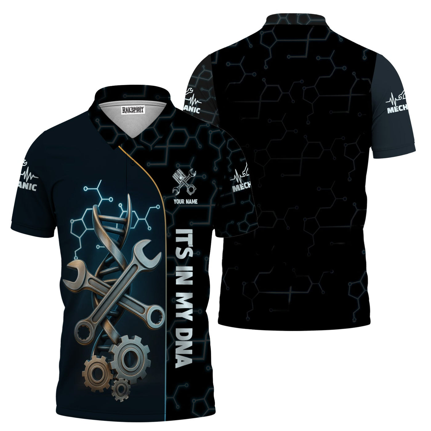 Blisscorners Personalized It’s In My DNA Mechanic Shirt, Wrench DNA Design, Perfect Gift For Auto Technicians, Apparel Mechanic Shirt