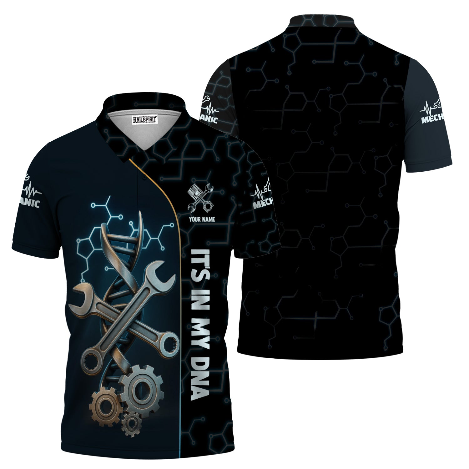 Blisscorners Personalized It’s In My DNA Mechanic Shirt, Wrench DNA Design, Perfect Gift For Auto Technicians, Apparel Mechanic Shirt