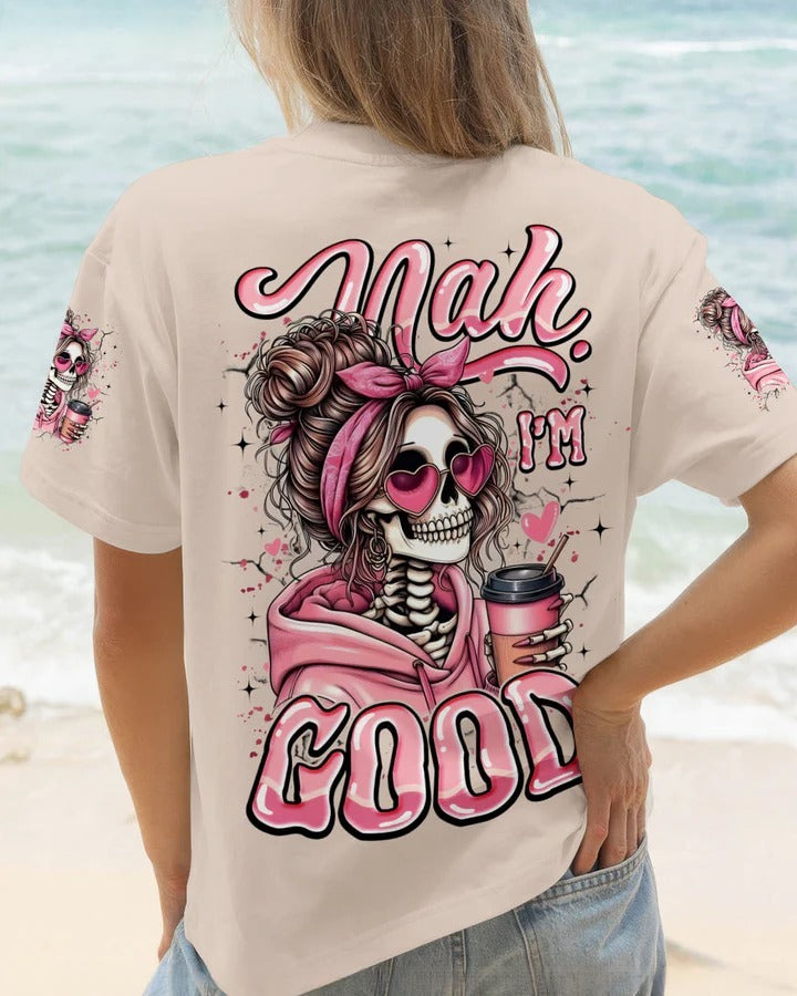 BLISSCORNERS NAH I'M GOOD MESSY BUN SKULL TIE DYE ALL OVER PRINT 2