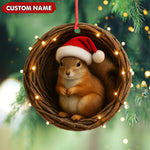 Blisscorners Personalized Squirrel Christmas Ornament, Custom Name Woodland Nest Santa Hat Decoration, Cute Holiday Tree Hanging Gift for Animal Lovers