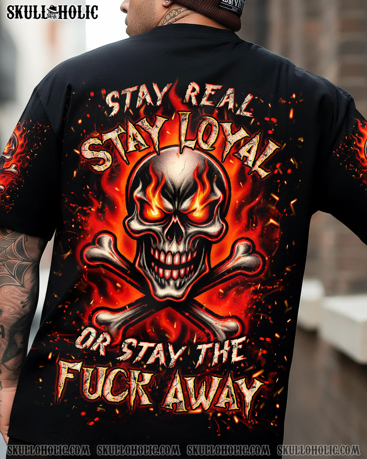 BLISSCORNERS STAY REAL STAY LOYAL FIRE SKULL ALL OVER PRINT