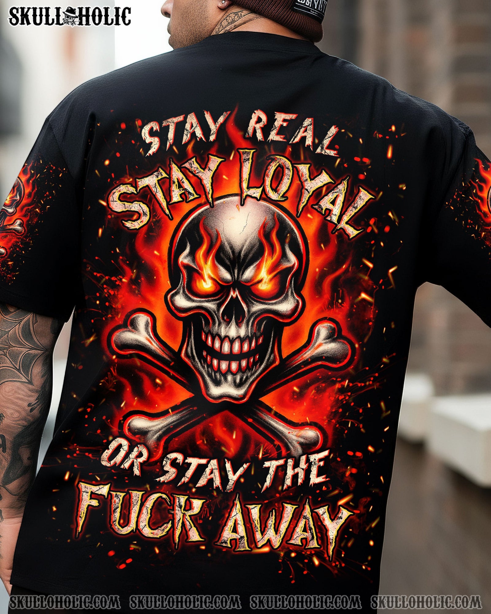 BLISSCORNERS STAY REAL STAY LOYAL FIRE SKULL ALL OVER PRINT