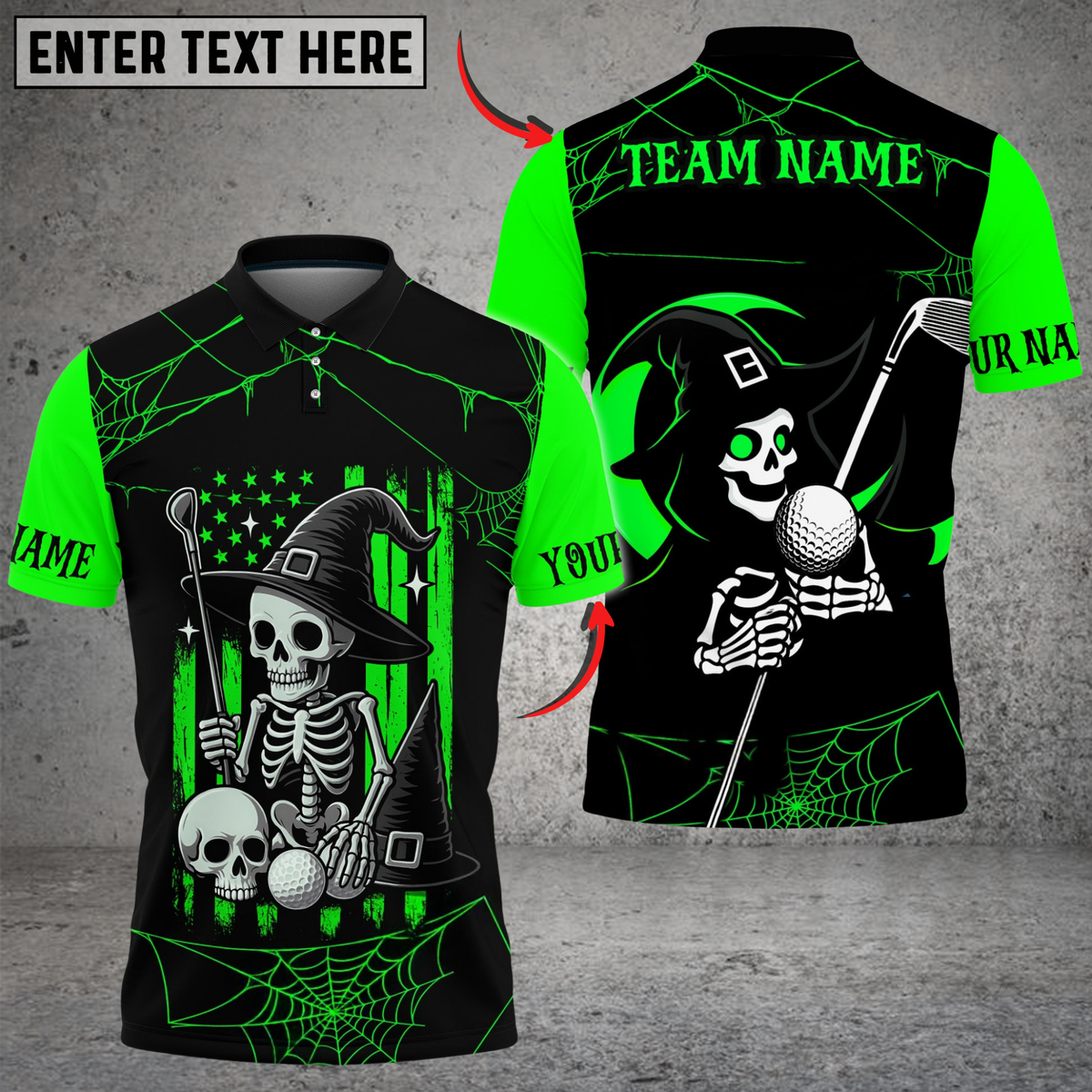 Blisscorners Halloween Swing Skeleton Golf Polo Shirt, Customized Name & Team Name 3D Shirts (4 Colors)