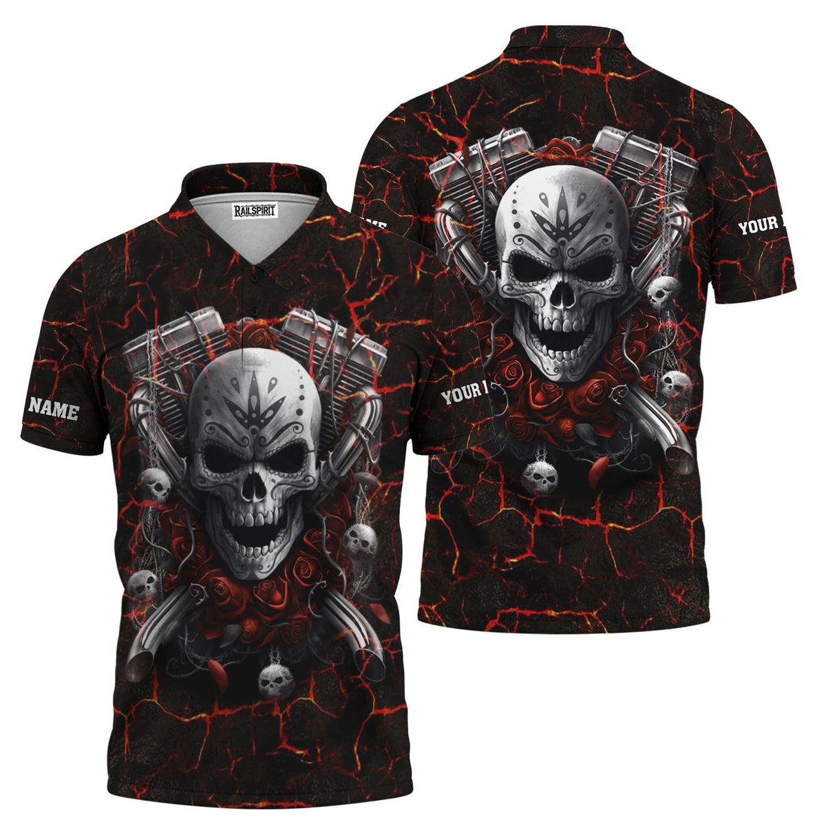 Blisscorners Custom Name Mechanic Shirt Machine Skull Flame Style T Shirt All Over Print