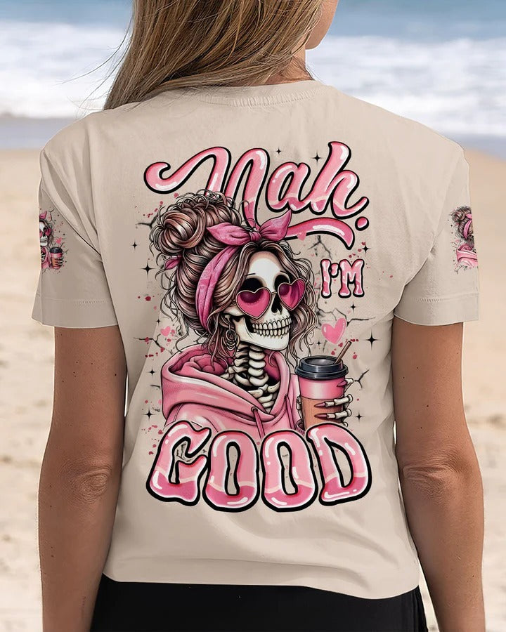 BLISSCORNERS NAH I'M GOOD MESSY BUN SKULL TIE DYE ALL OVER PRINT 2