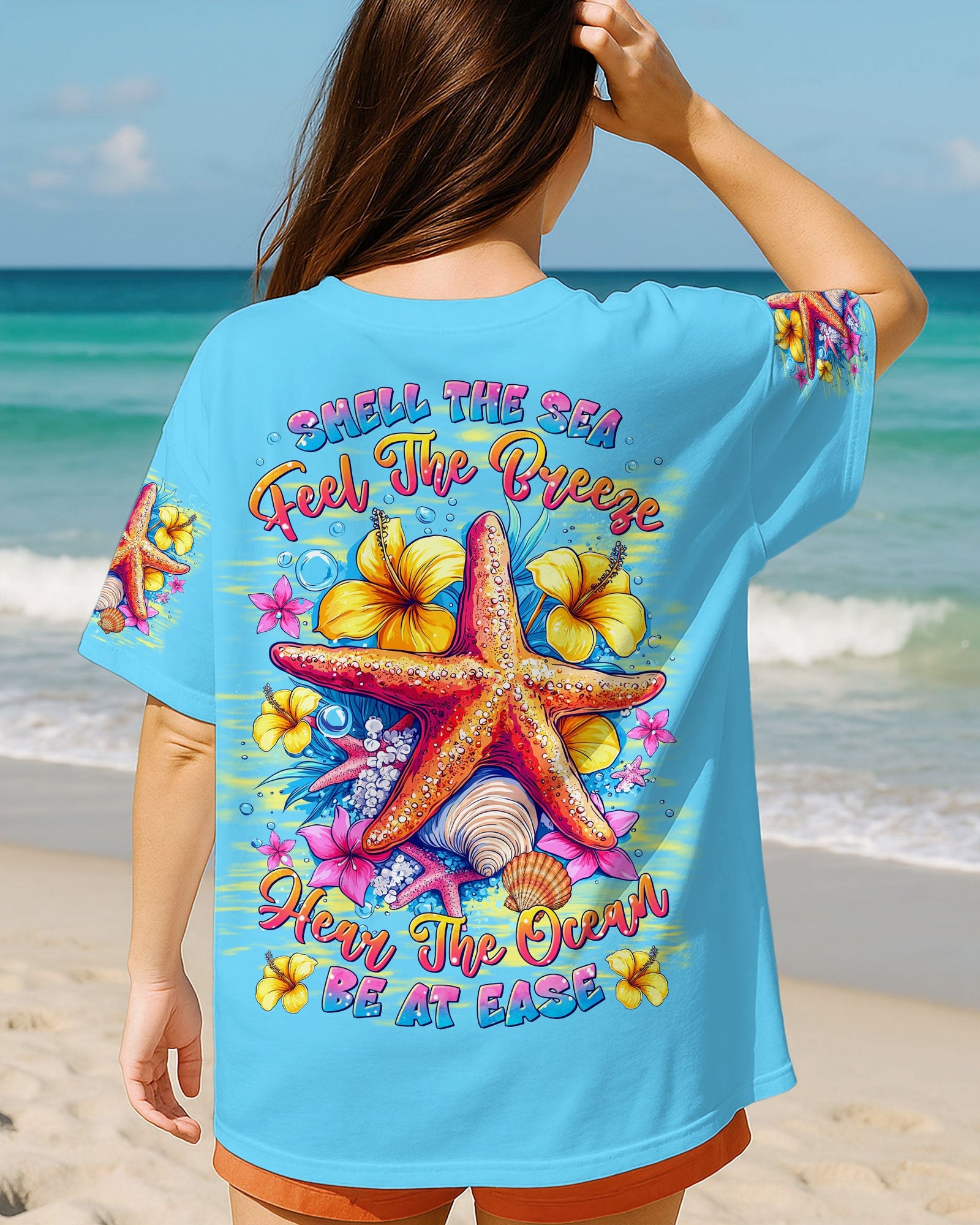 BLISSCORNERS SMELL THE SEA FEEL THE BREEZE STARFISHALL OVER PRINT
