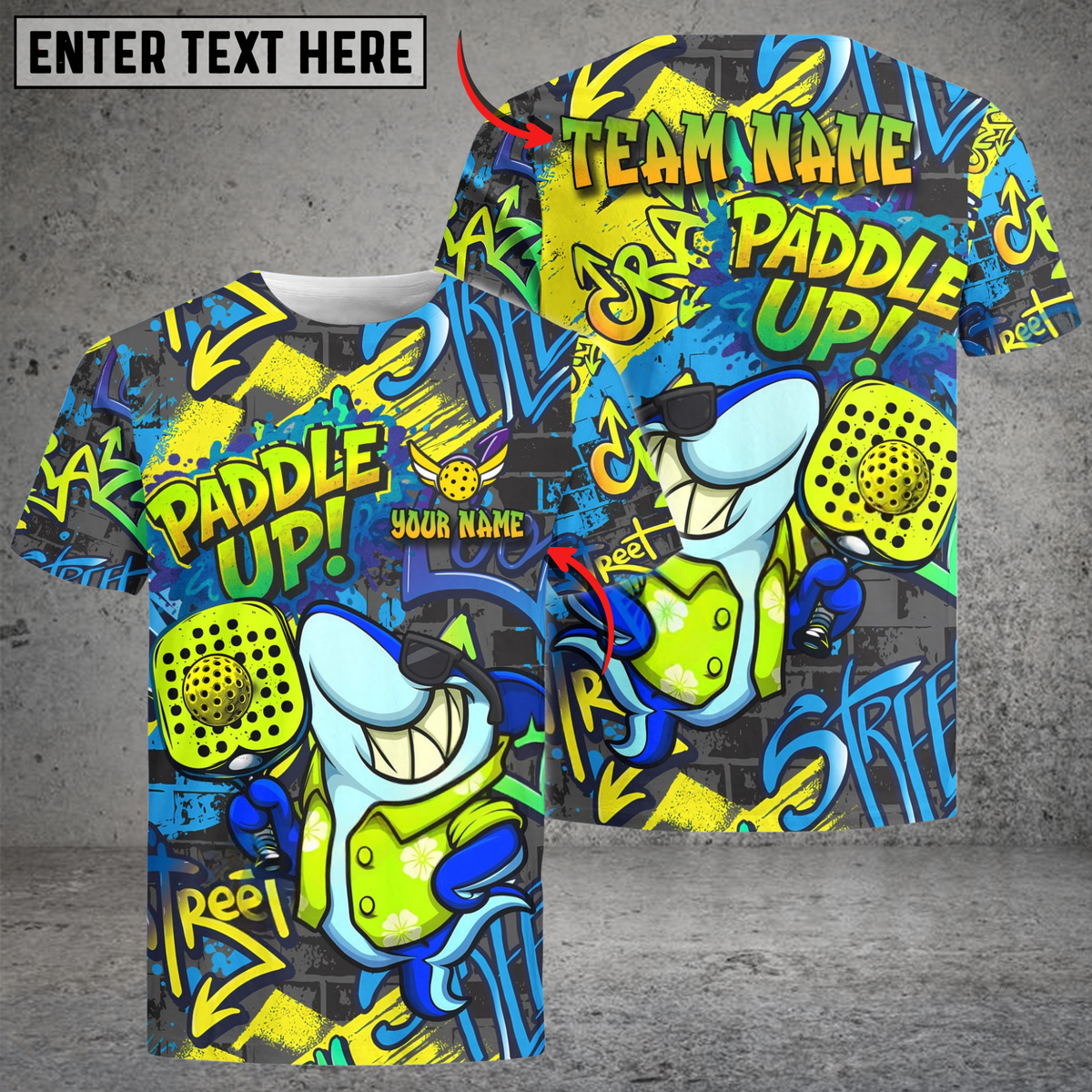 Blisscorners Halloween Graffiti Shark Paddle Up Customized Name &amp; Team Name 3D Shirts
