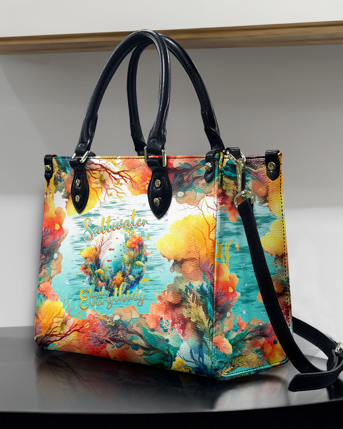 BLISSCORNERS SALTWATER HEALS EVERYTHING LEATHER HANDBAG