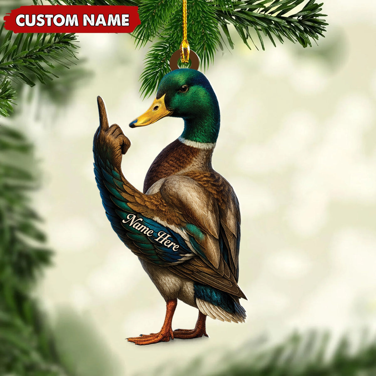 Blisscorners Personalized Funny Duck Fukin' Finger Hunting Acrylic Christmas Ornament Custom Gift for Hunters LM0110