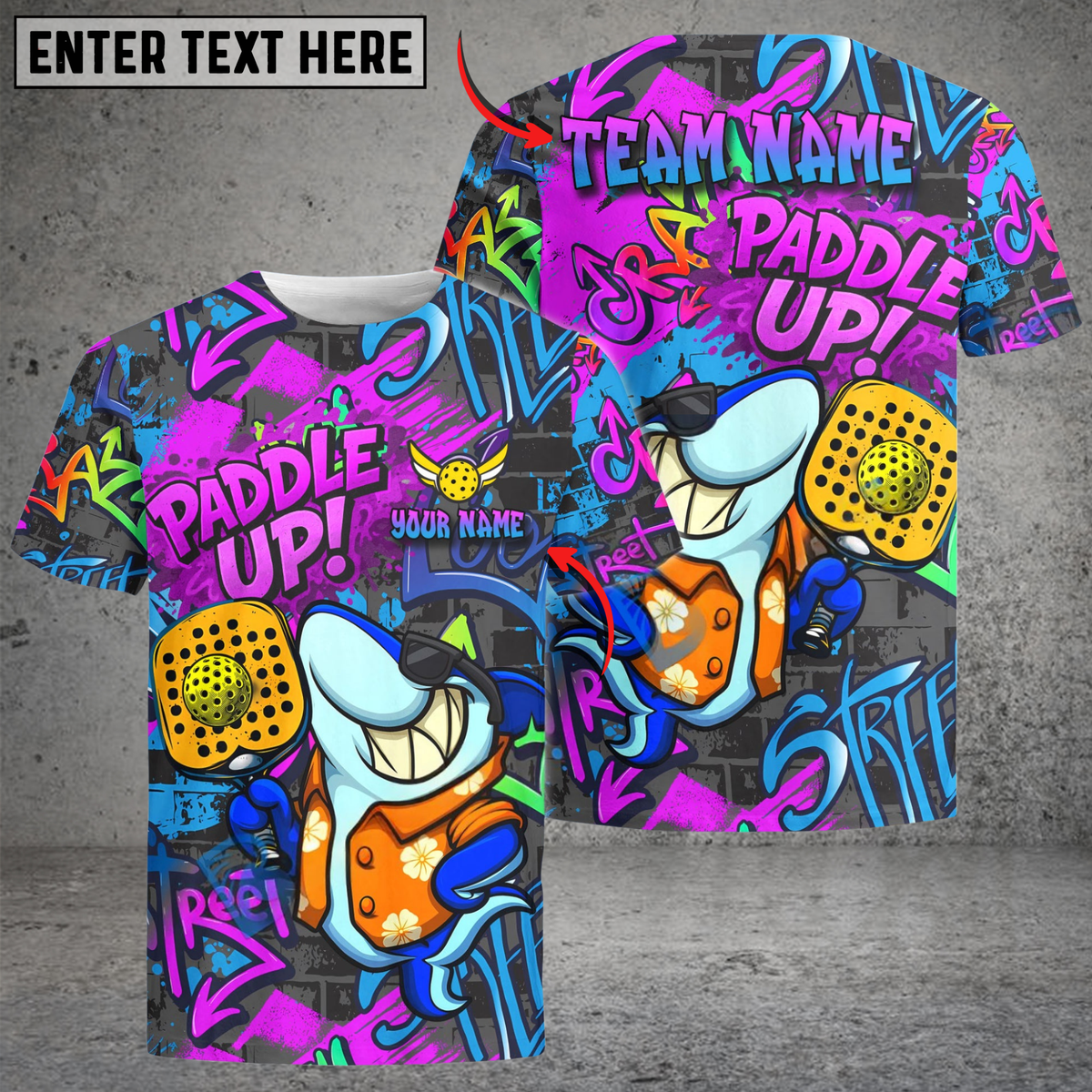 Blisscorners Halloween Graffiti Shark Paddle Up Customized Name & Team Name 3D Shirts