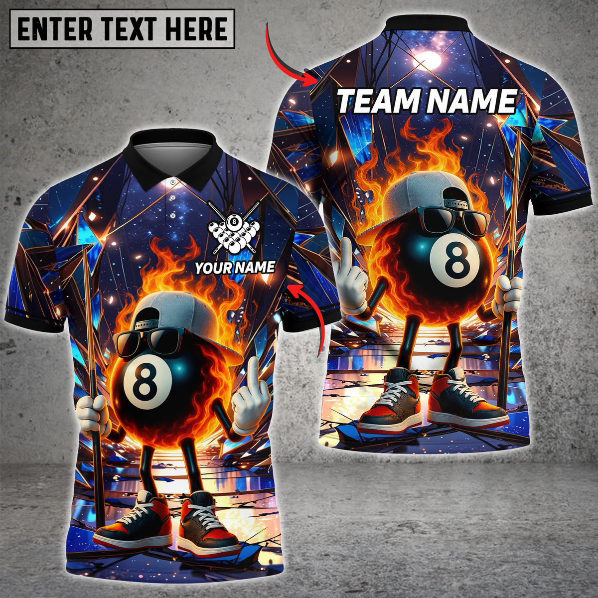 Blisscorners Billiard Cosmic 8-Ball Multicolor Customized Name, Team Name 3D Shirt