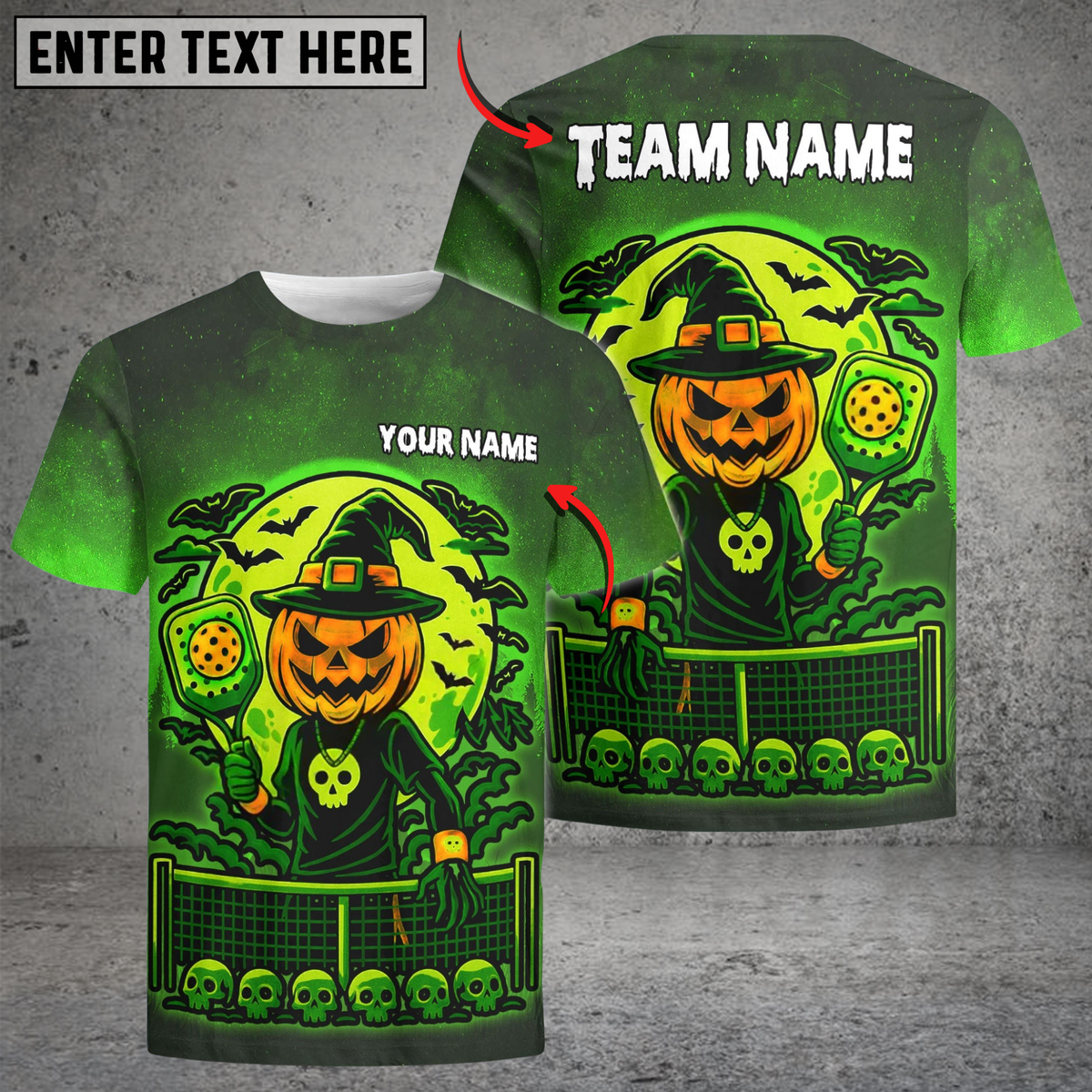 Blisscorners Halloween Pumpkin Pickleball Witch Customized Name &amp; Team Name 3D Shirts