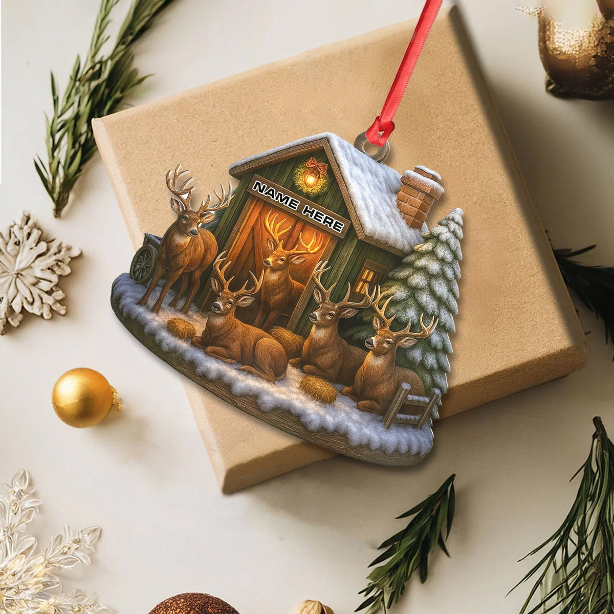 Blisscorners Personalized Acrylic Deer Family Christmas Ornament - Rustic Holiday Cabin Decor for Hunters & Wildlife Lovers LM0110