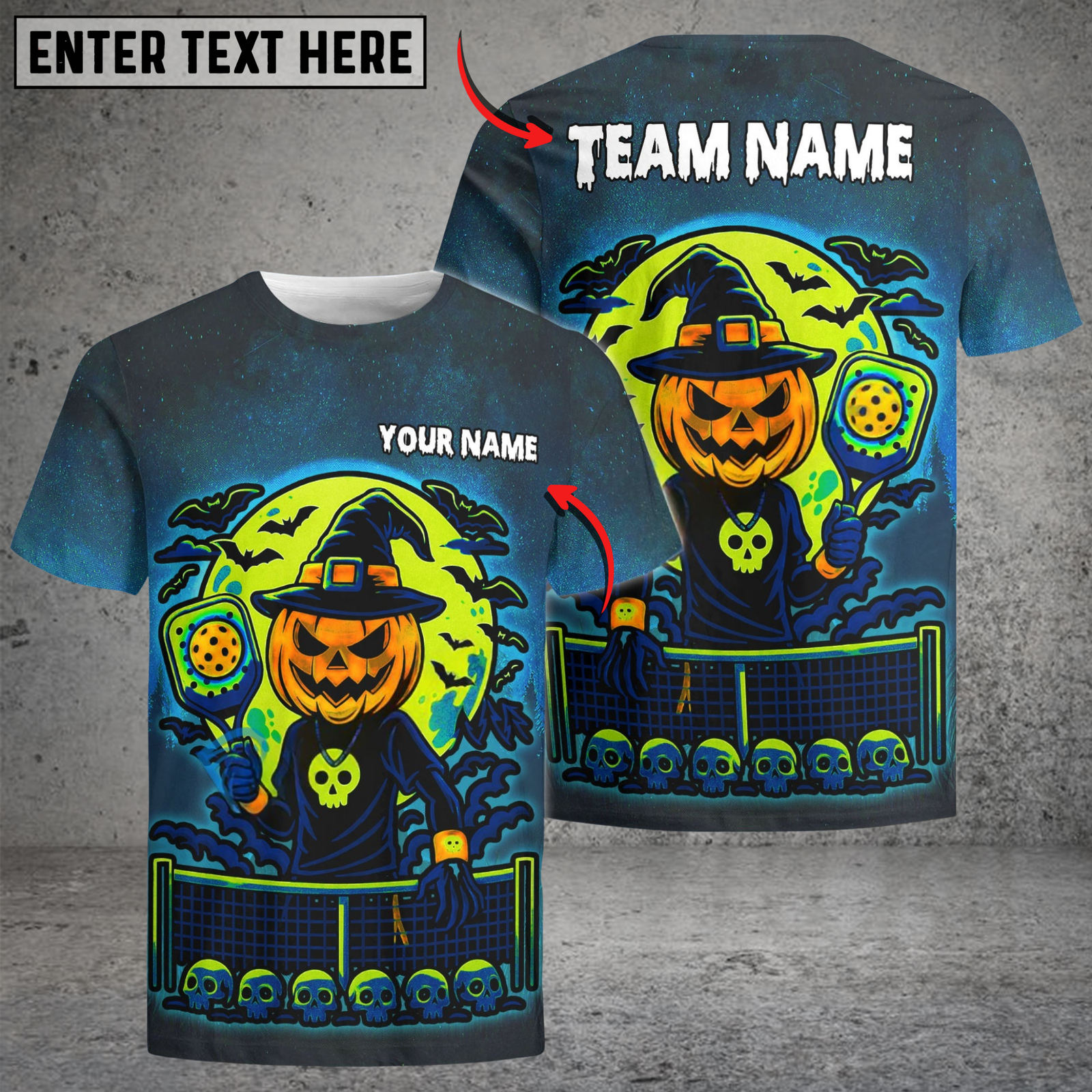 Blisscorners Halloween Pumpkin Pickleball Witch Customized Name & Team Name 3D Shirts