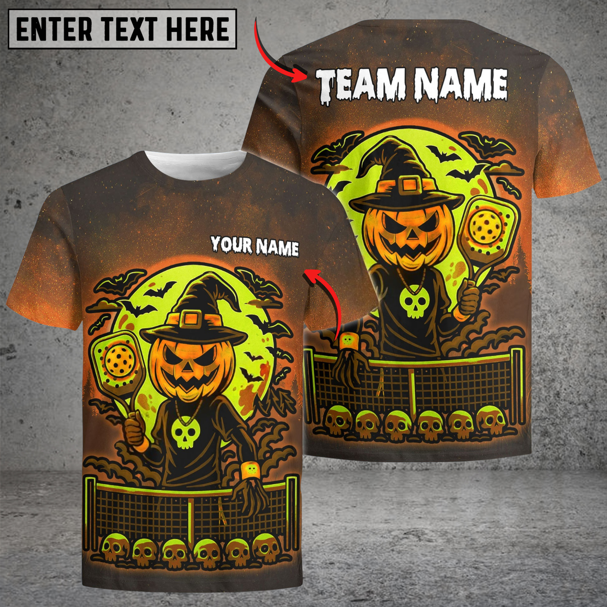 Blisscorners Halloween Pumpkin Pickleball Witch Customized Name & Team Name 3D Shirts