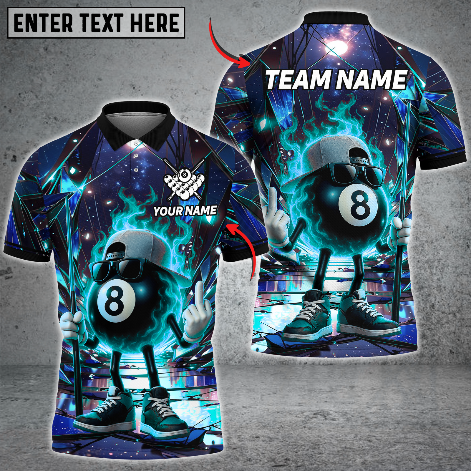 Blisscorners Billiard Cosmic 8-Ball Multicolor Customized Name, Team Name 3D Shirt