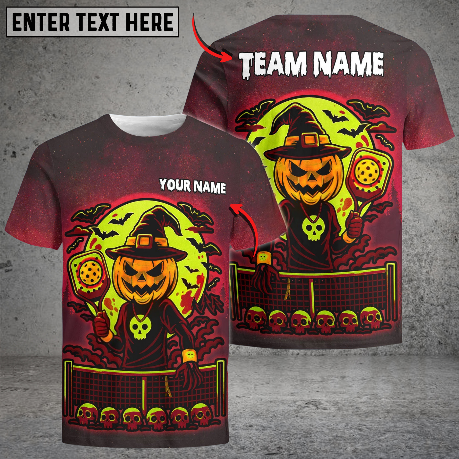Blisscorners Halloween Pumpkin Pickleball Witch Customized Name & Team Name 3D Shirts