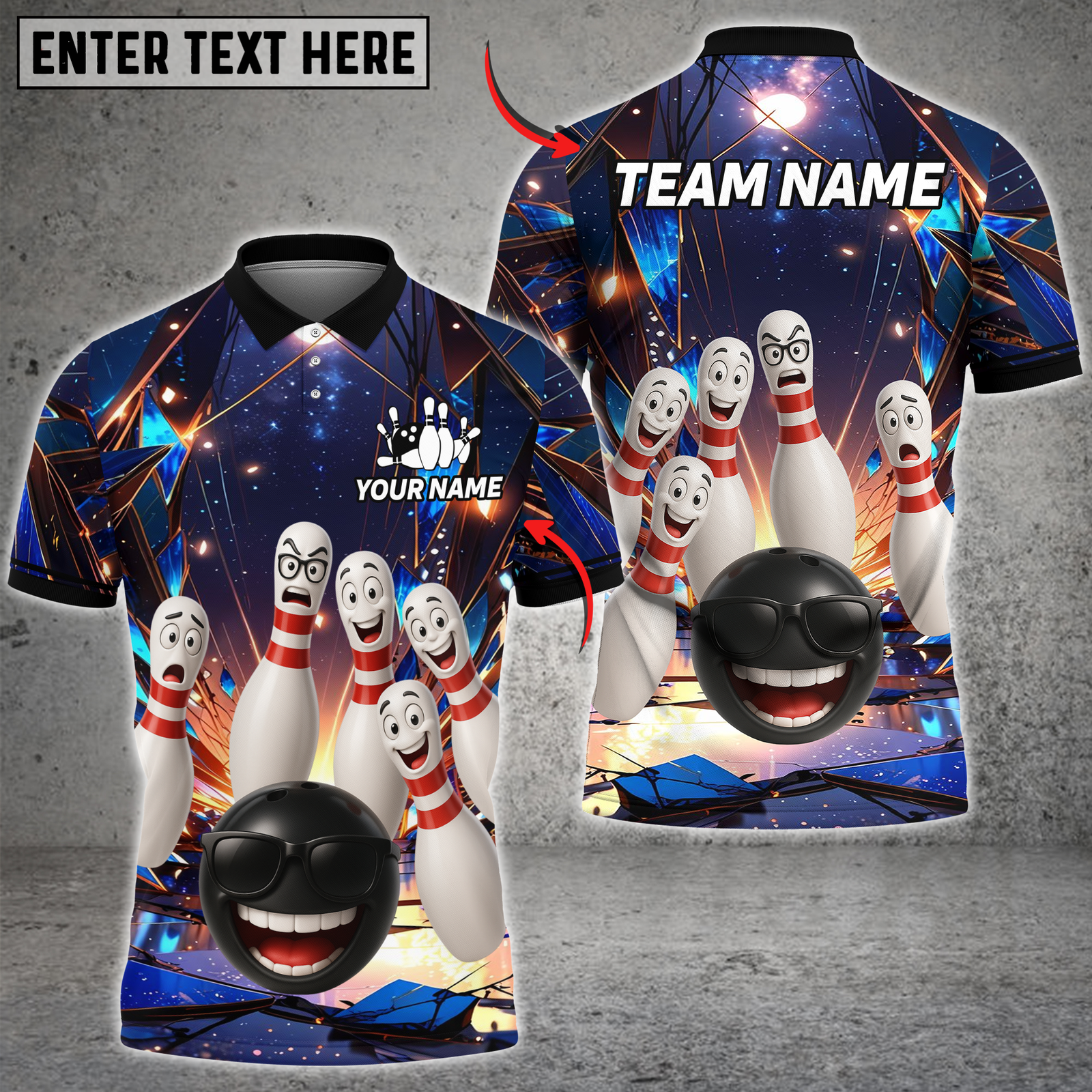 Blisscorners Bowling Cosmic Strike Fun Multicolor Customized Name, Team Name 3D Shirts