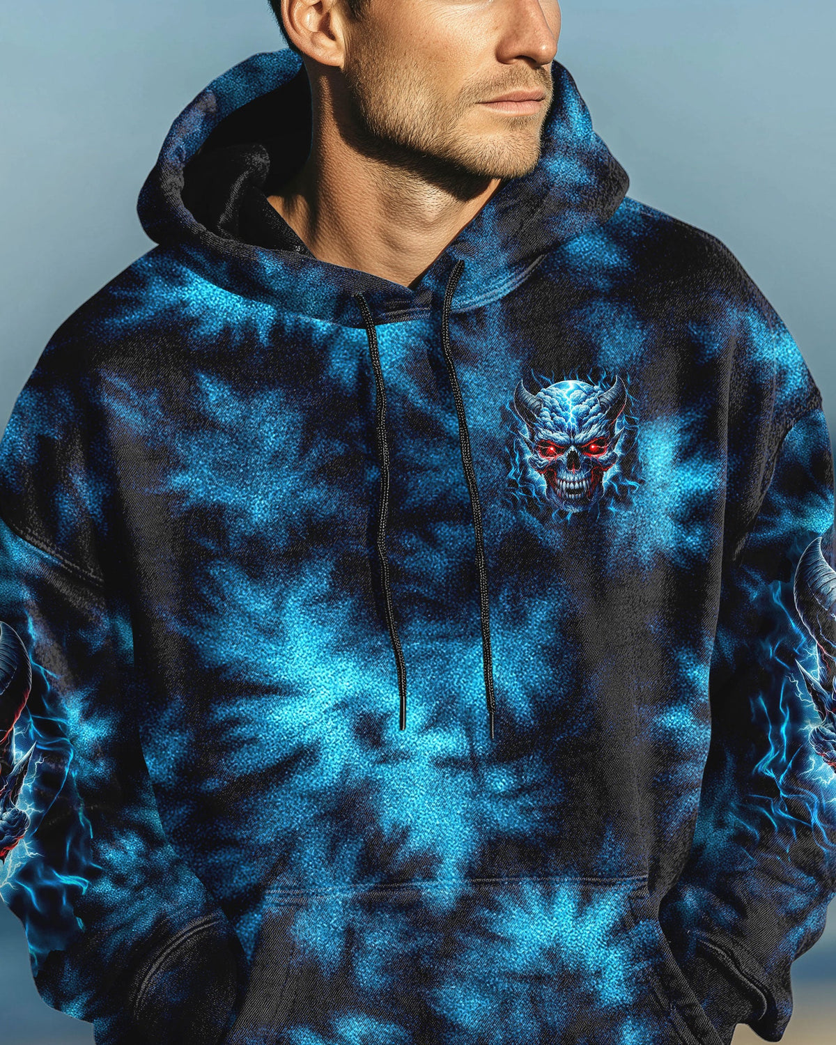 BLISSCORNERS I'M NEVER ALONE SKULL DEMON TIE DYE  ALL OVER PRINT