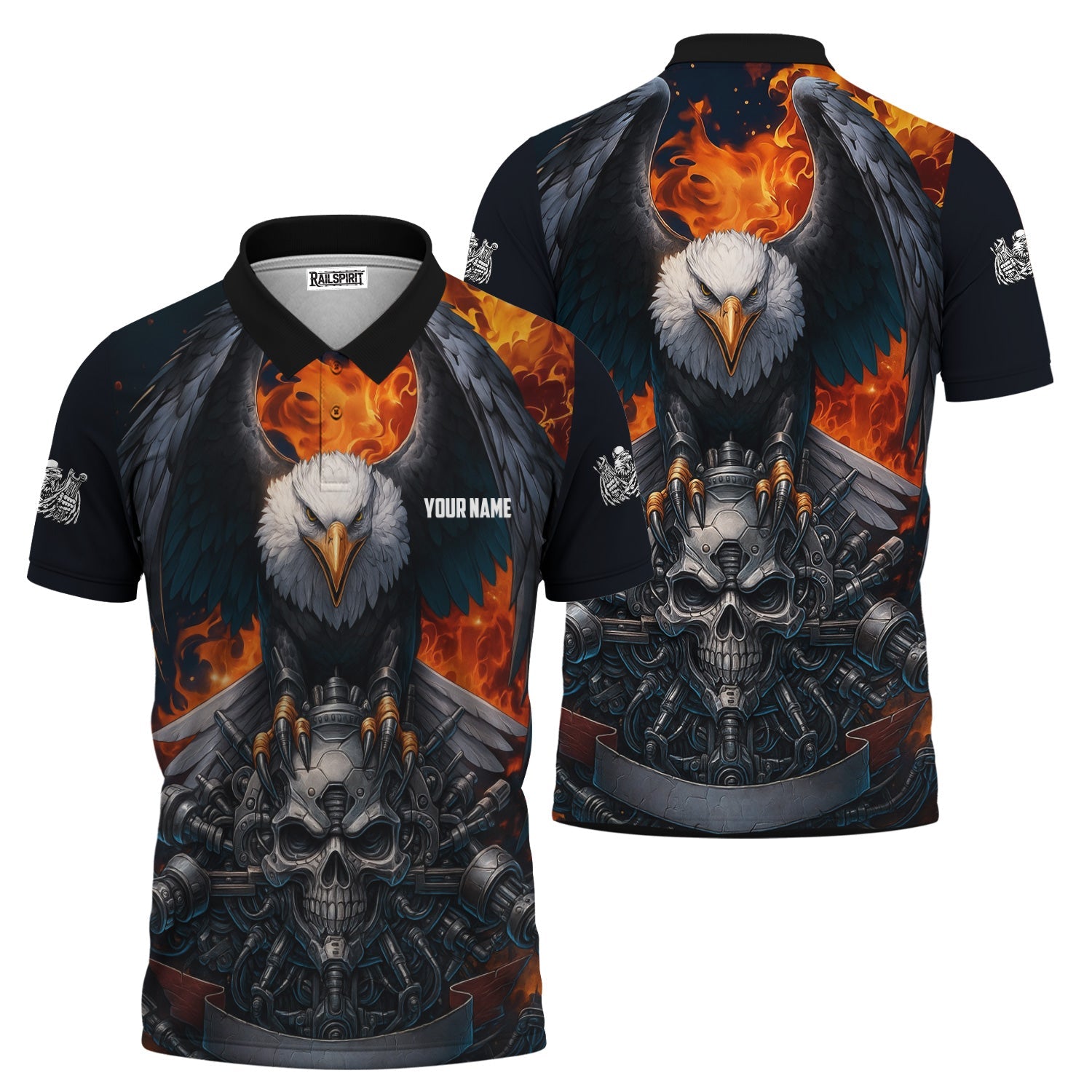 Blisscorners Custom Name Funny Eagle Mechanic Skull Unisex Black T Shirt