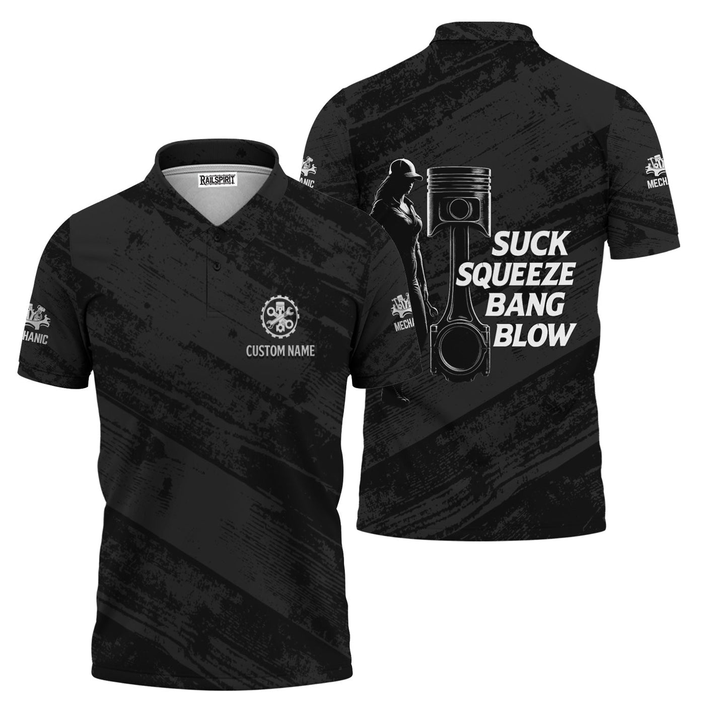 Blisscorners Personalized Mechanic Shirt, Suck Squeeze Bang Blow, Funny Quote Design, Gift For Men