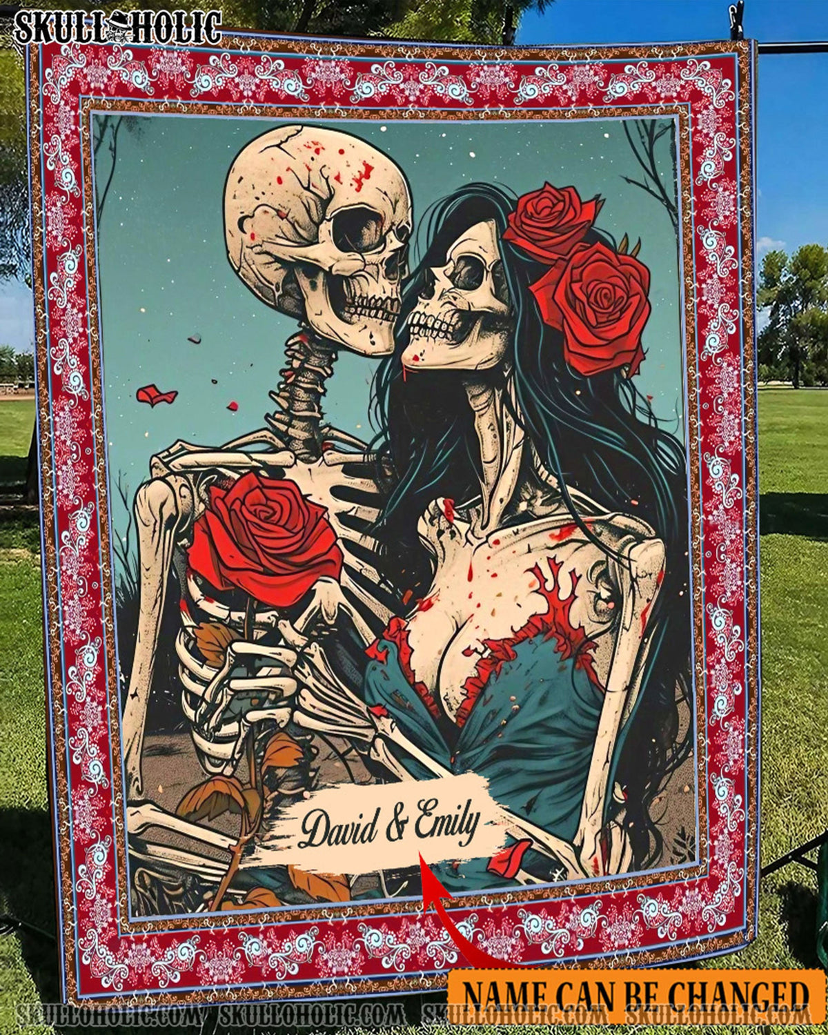BLISSCORNERS PERSONALIZED SKULL COUPLE FLEECE BLANKET