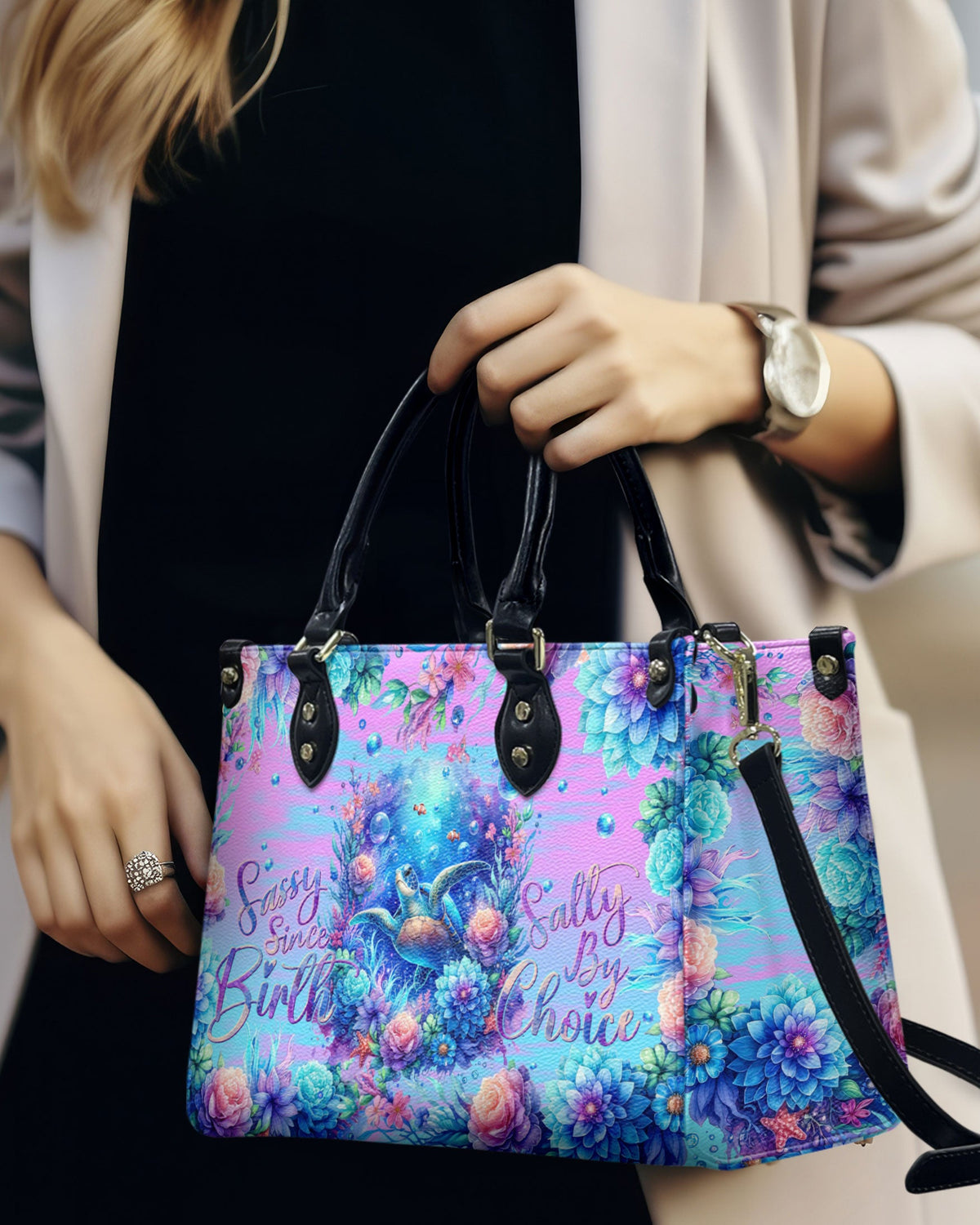 BLISSCORNERS SASSY SINCE BIRTH SALTY BY CHOICE TURTLE LEATHER HANDBAG