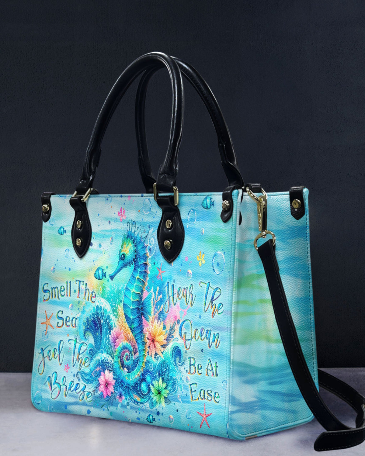 BLISSCORNERS SMELL THE SEA FEEL THE BREEZE LEATHER HANDBAG