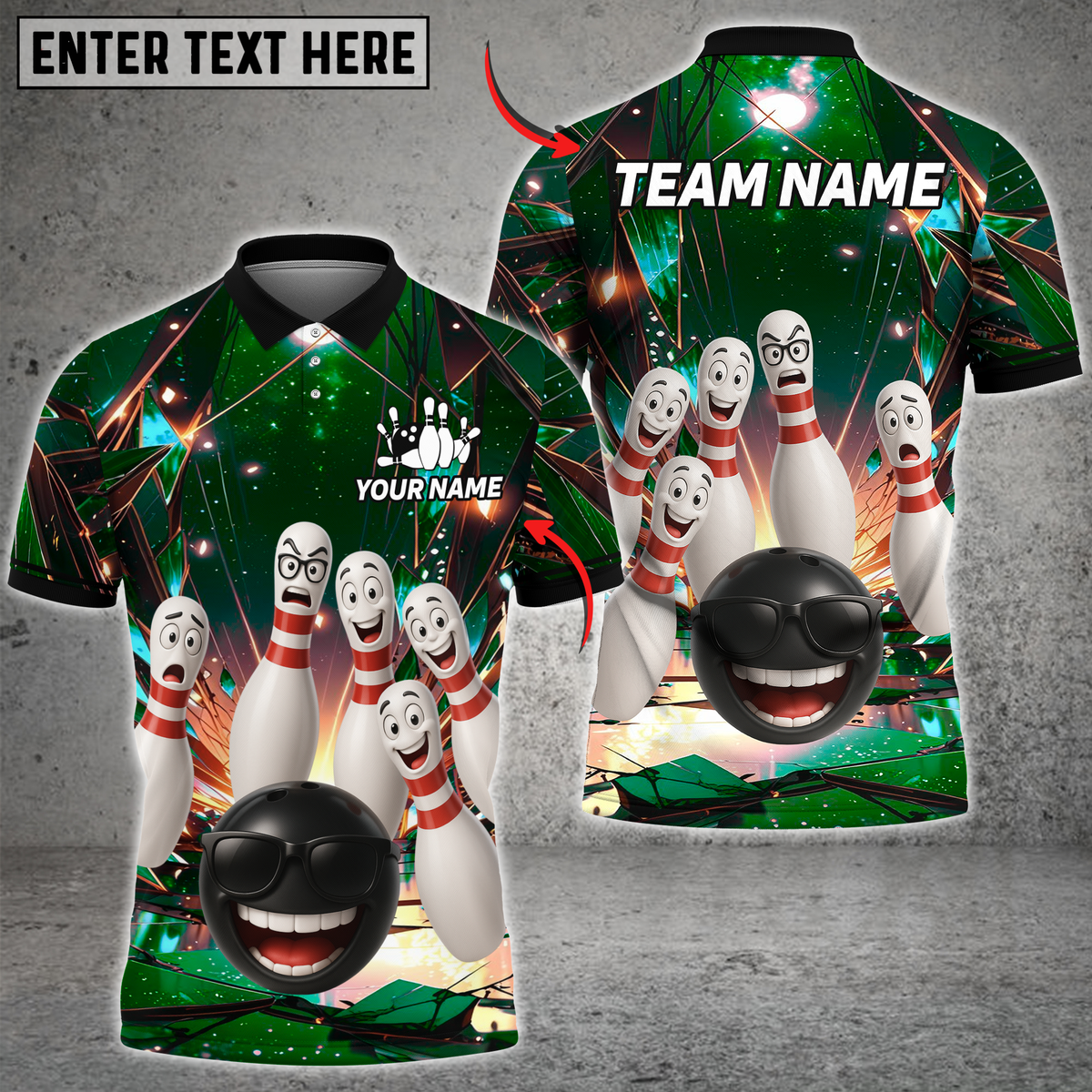 Blisscorners Bowling Cosmic Strike Fun Multicolor Customized Name, Team Name 3D Shirts