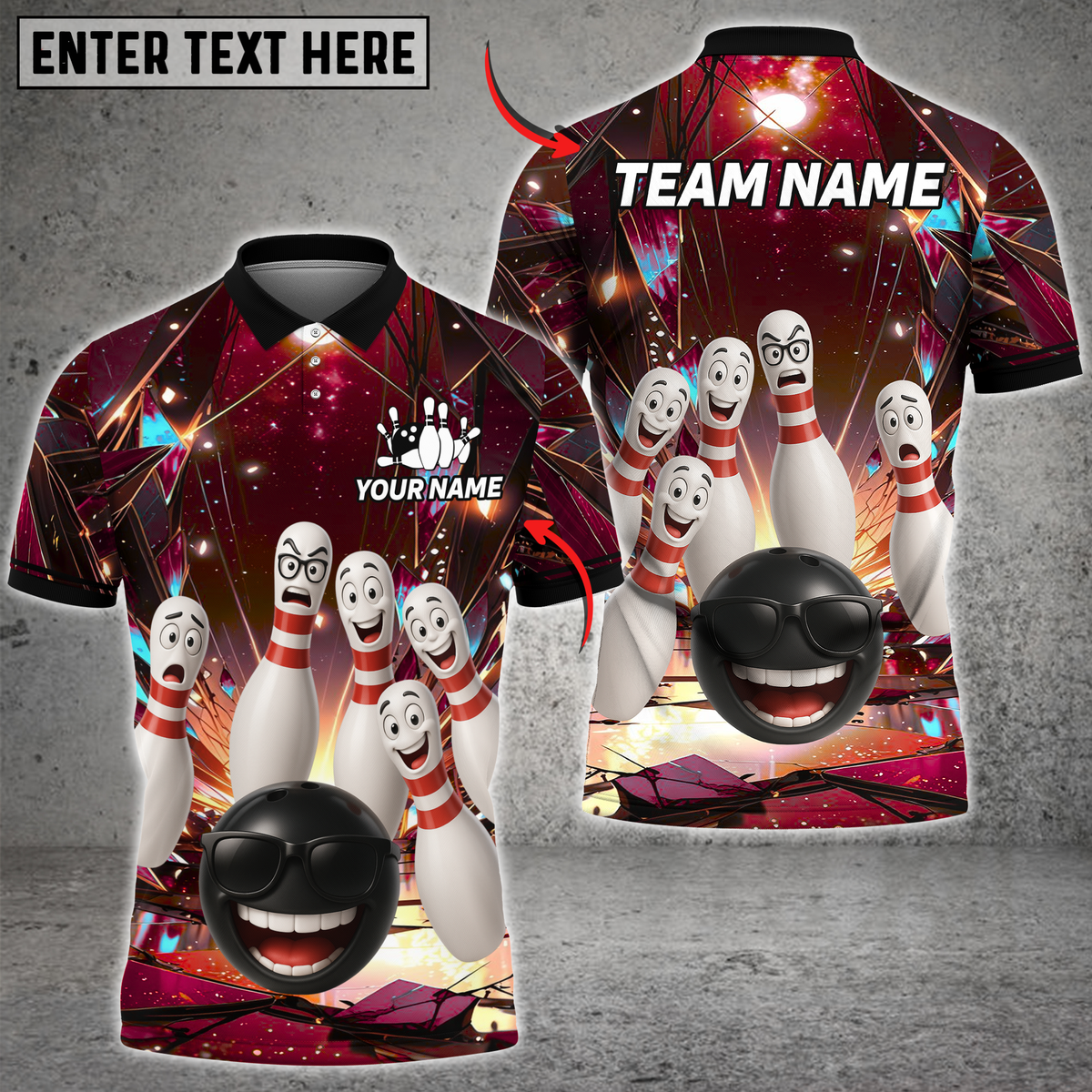 Blisscorners Bowling Cosmic Strike Fun Multicolor Customized Name, Team Name 3D Shirts