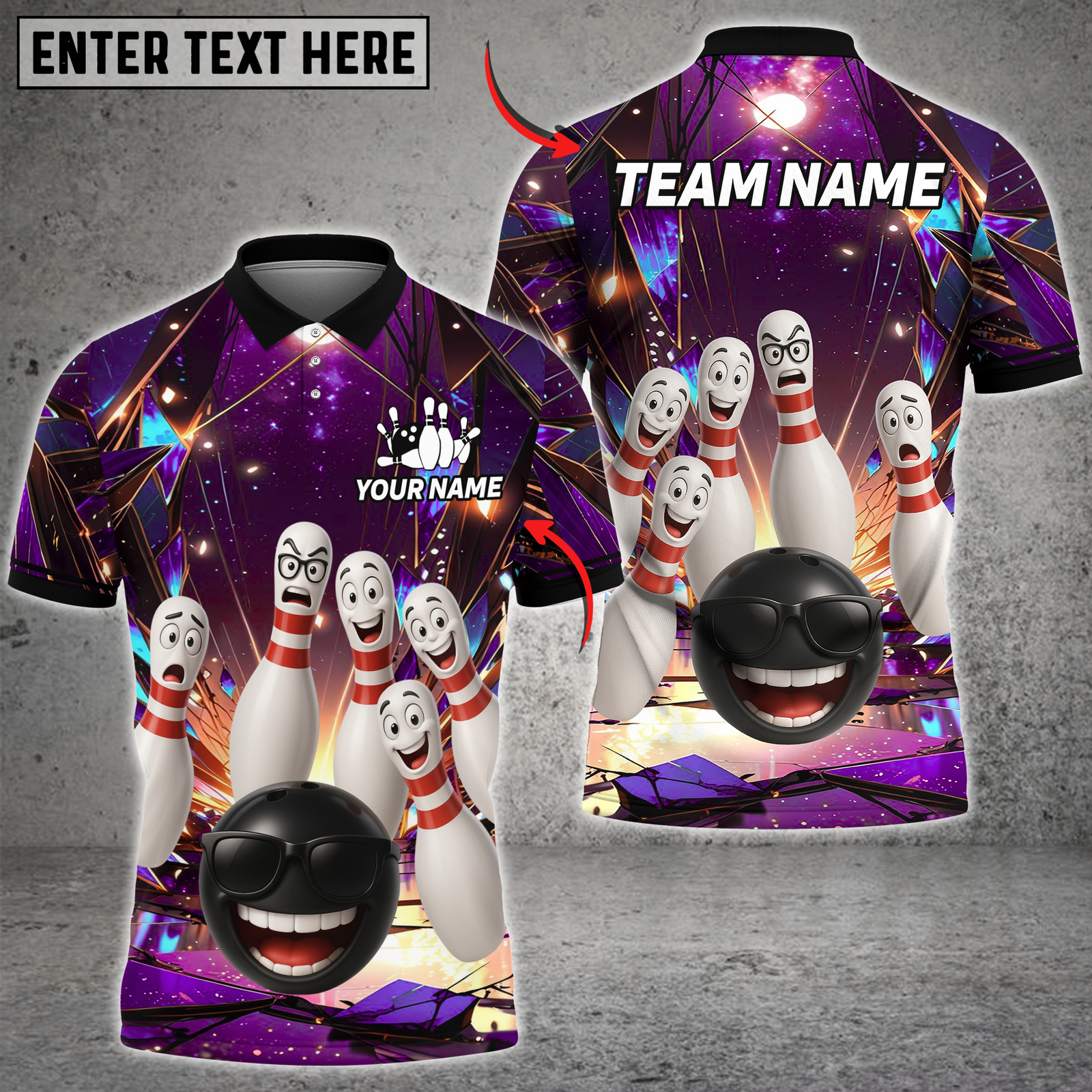 Blisscorners Bowling Cosmic Strike Fun Multicolor Customized Name, Team Name 3D Shirts