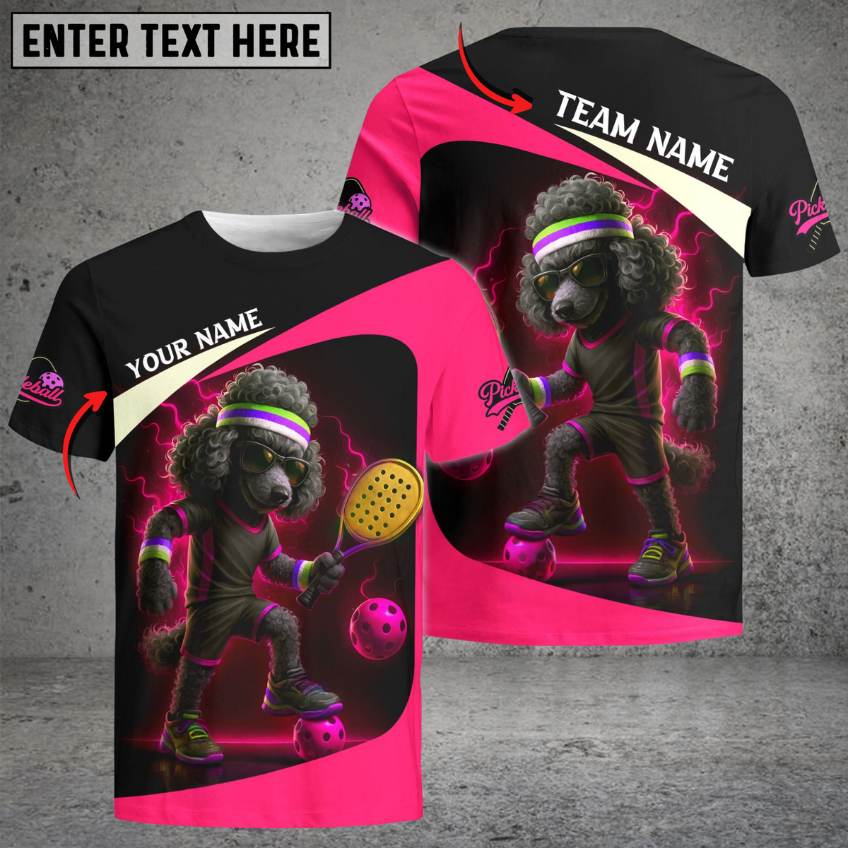 Blisscorners Pickleball Electric Poodle Power Customized Name & Team Name 3D Shirts