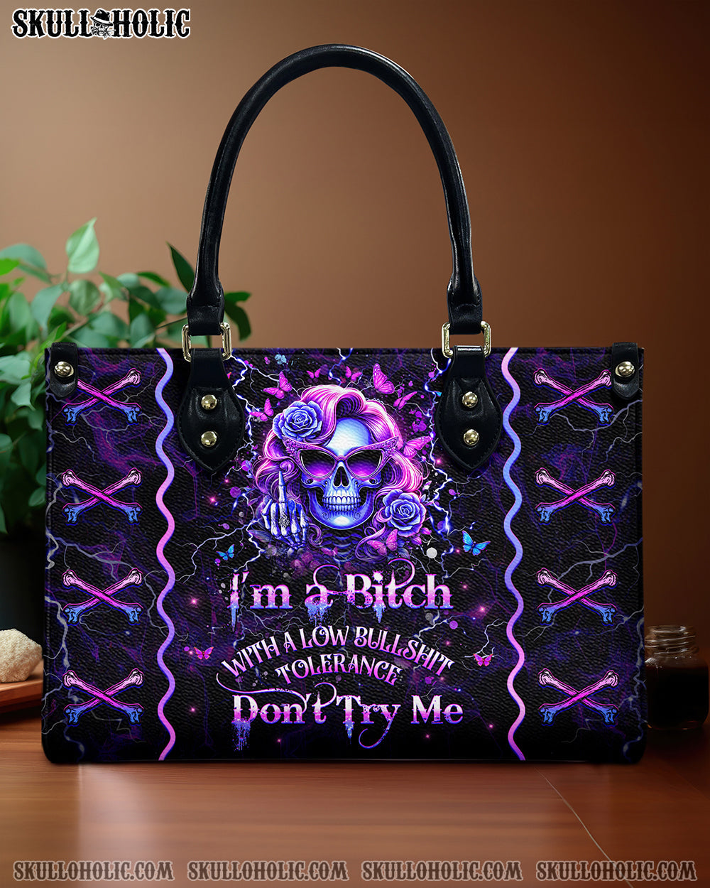 BLISSCORNERS I'M A B DON'T TRY ME LEATHER HANDBAG