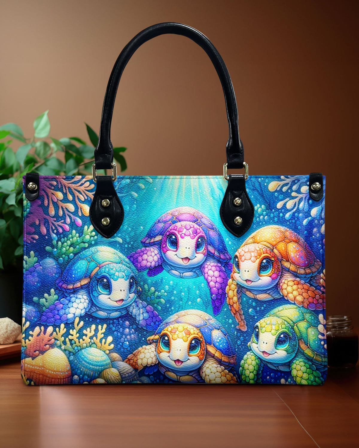 BLISSCORNERS OCEAN TURTLES LEATHER HANDBAG