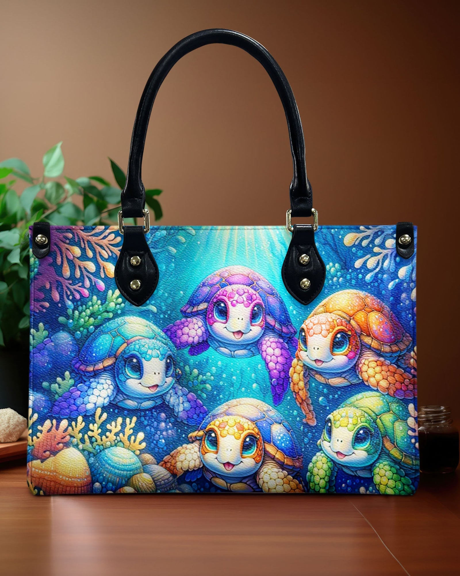 BLISSCORNERS OCEAN TURTLES LEATHER HANDBAG
